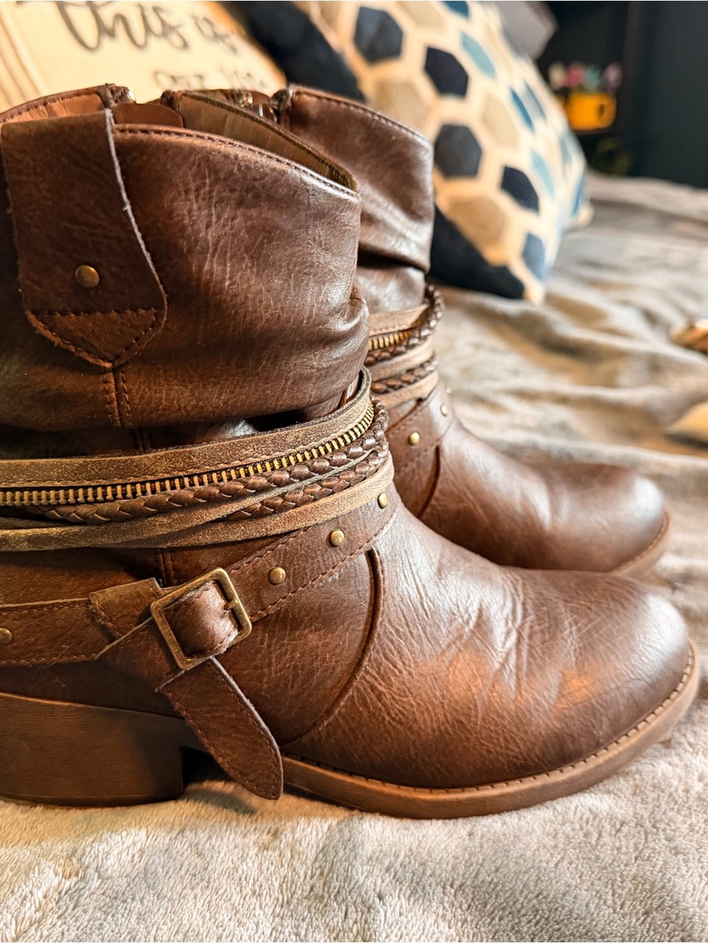 Riders by Lee Brown Braided & Studded Ankle Booties
